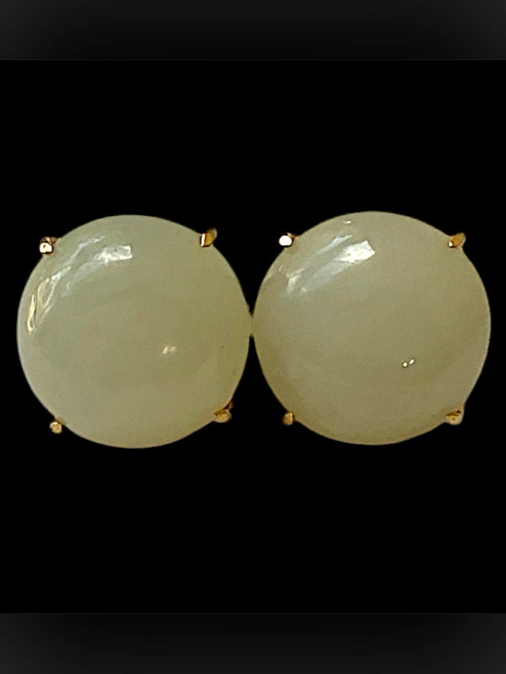 Vintage Nephrite Jade Gemstone Chunky Stud Earrings Gold Tone